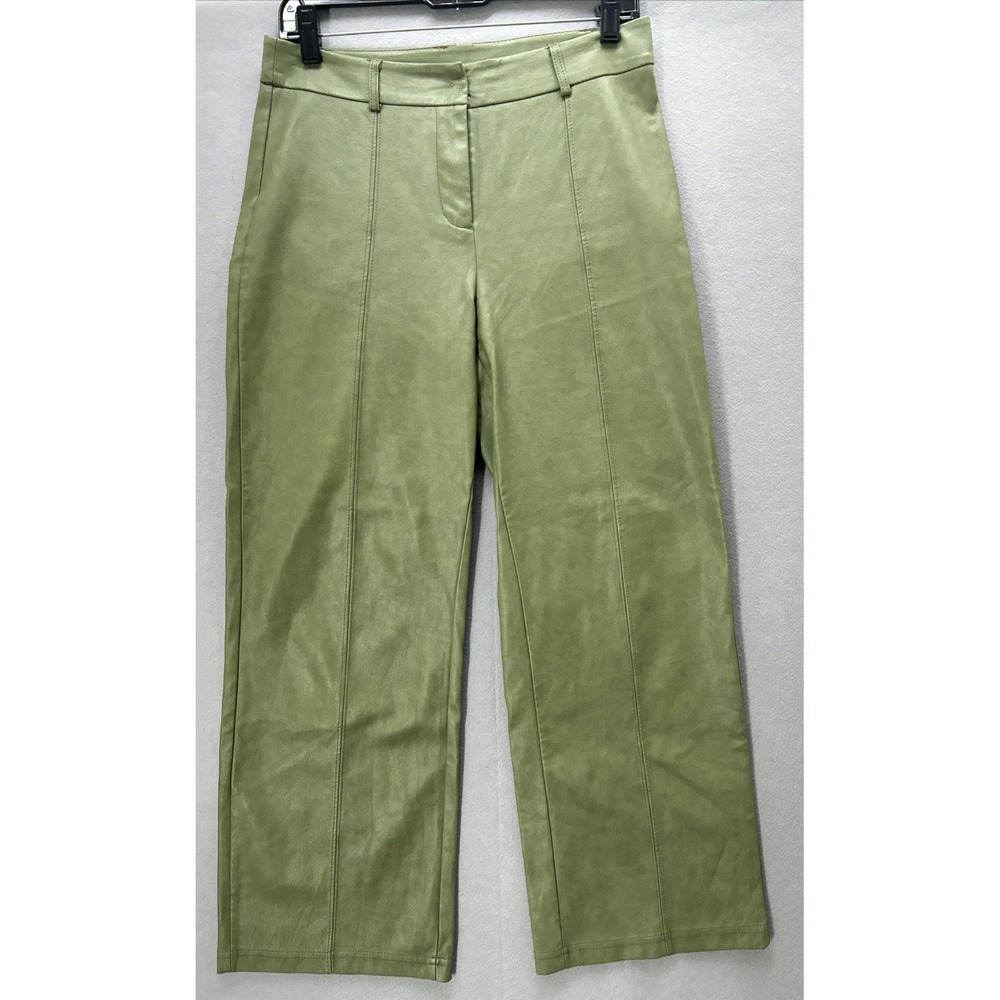 7 For All Mankind Womens Green Pockets Wide Leg Faux Leather Pants Small